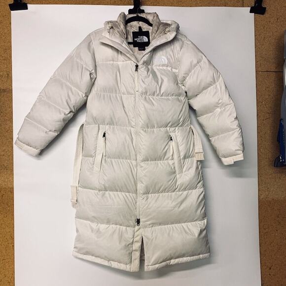 The North Face Nuptse Belted Long Parka White Cream | Size Medium M | BNWT - Picture 5 of 8
